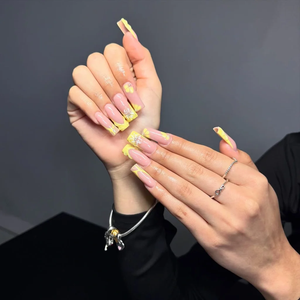 Long Square Floral Nails