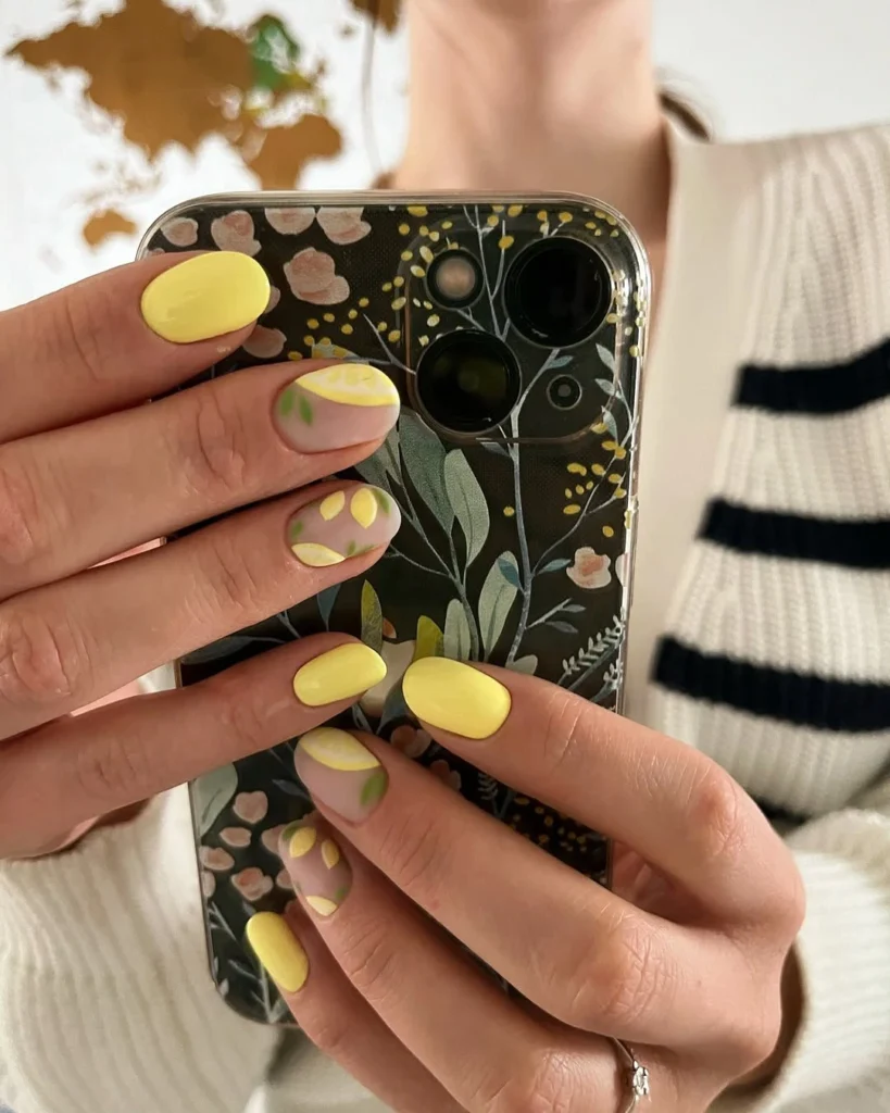 Pastel Yellow & Floral Nails