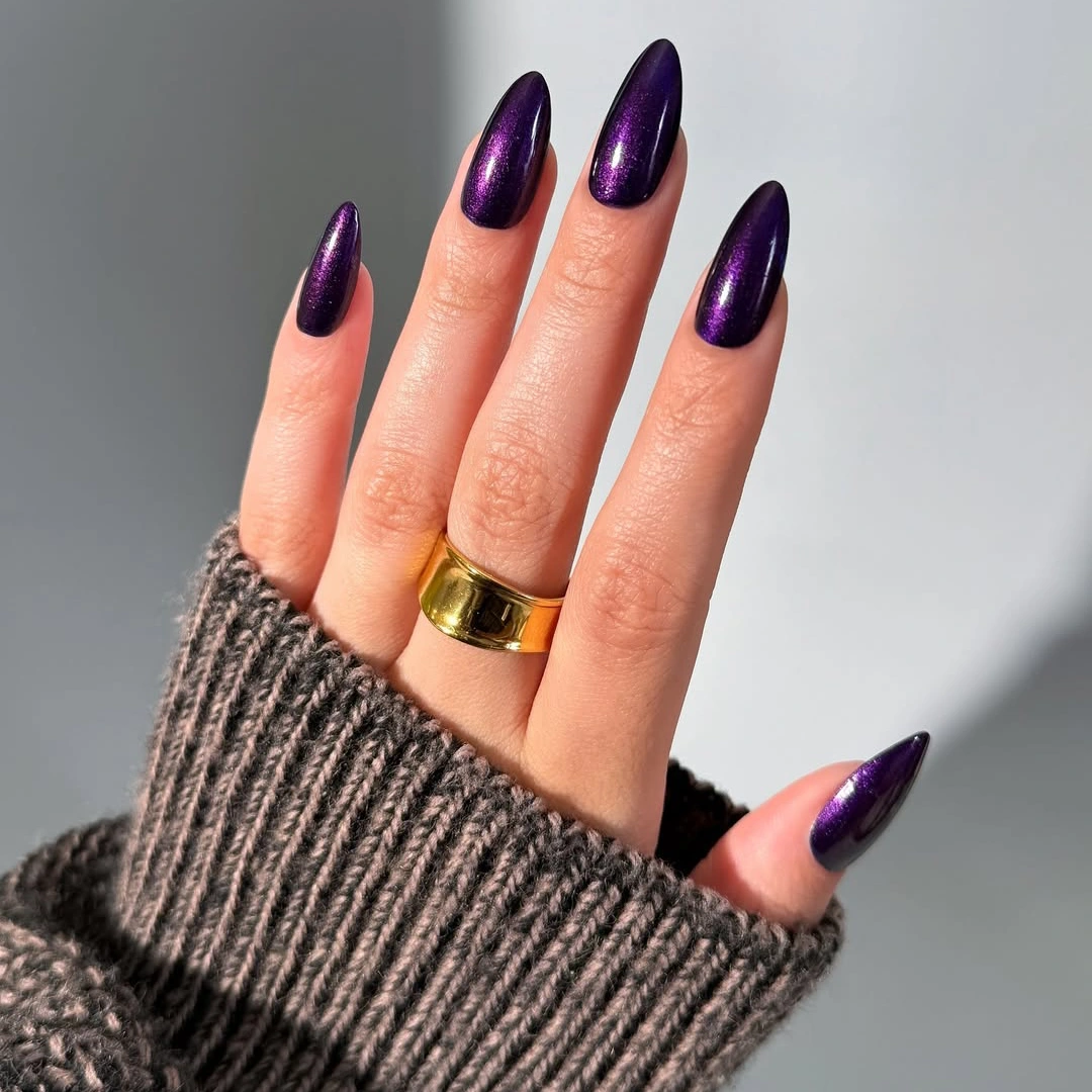 Dark Purple Nails with Metallic Magic