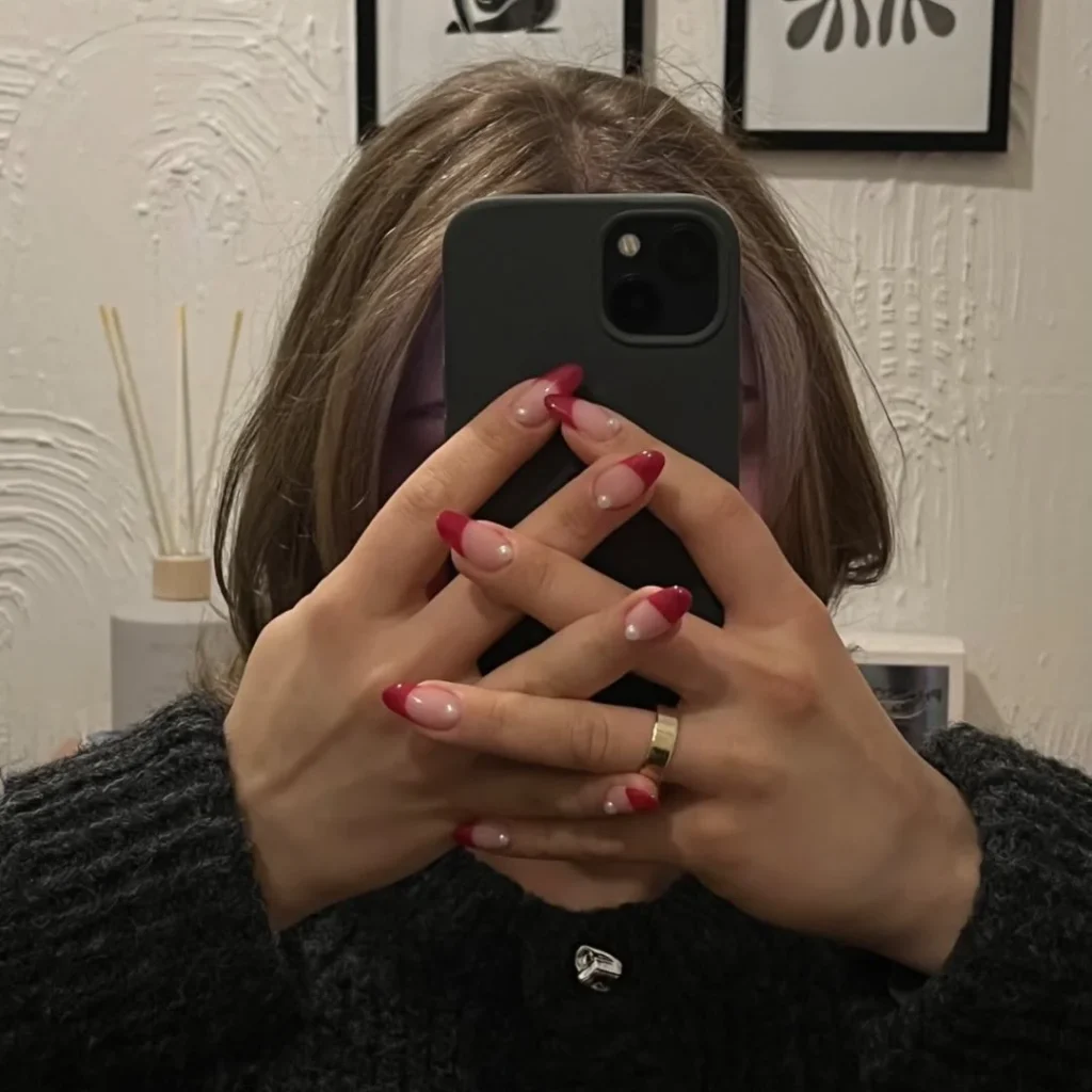 Cherry Wine Nails with pearls