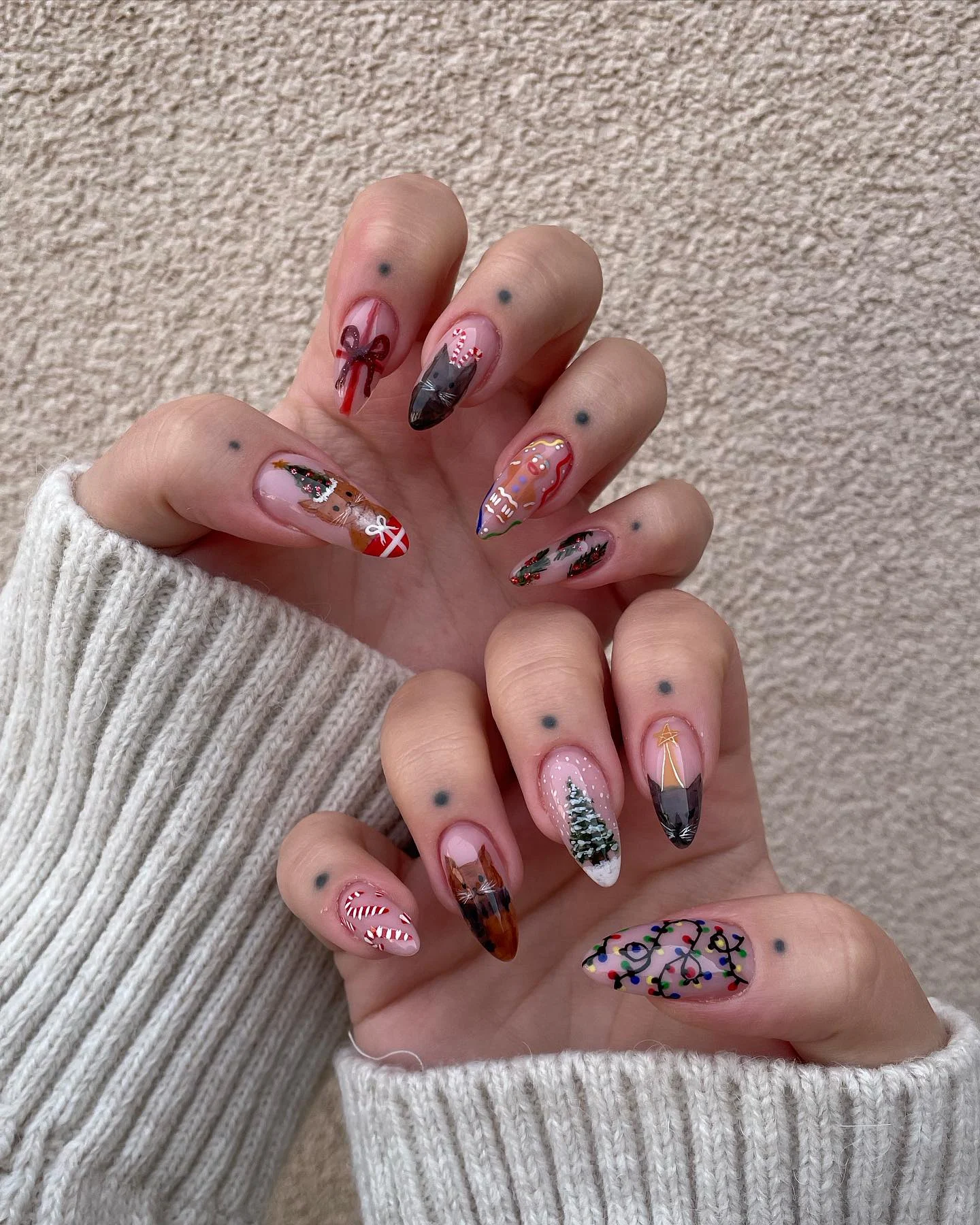 30 Simple Candy Cane Christmas Nail ideas That Look Super Cute 18 Dalmas Handpainted Xmas Nails